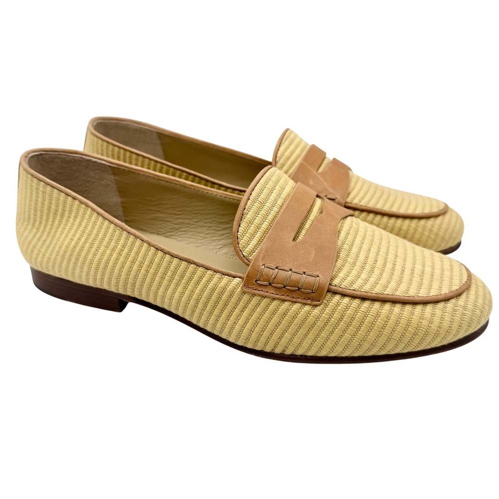 Veronica Beard Penny Raffia Loafers Natural Tan Leather Women's Size 10 M
